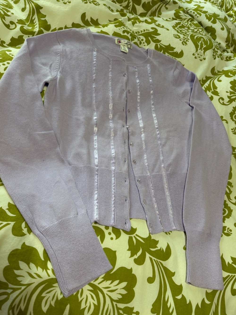 Y2K Vintage Light Lavender Ribbed Button-Front Women's Sweater